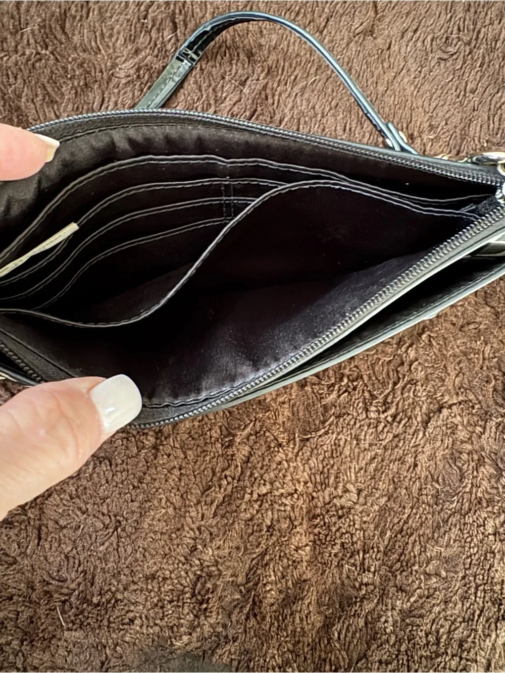 Coach Black and White Signature Leather Logo Wristlet